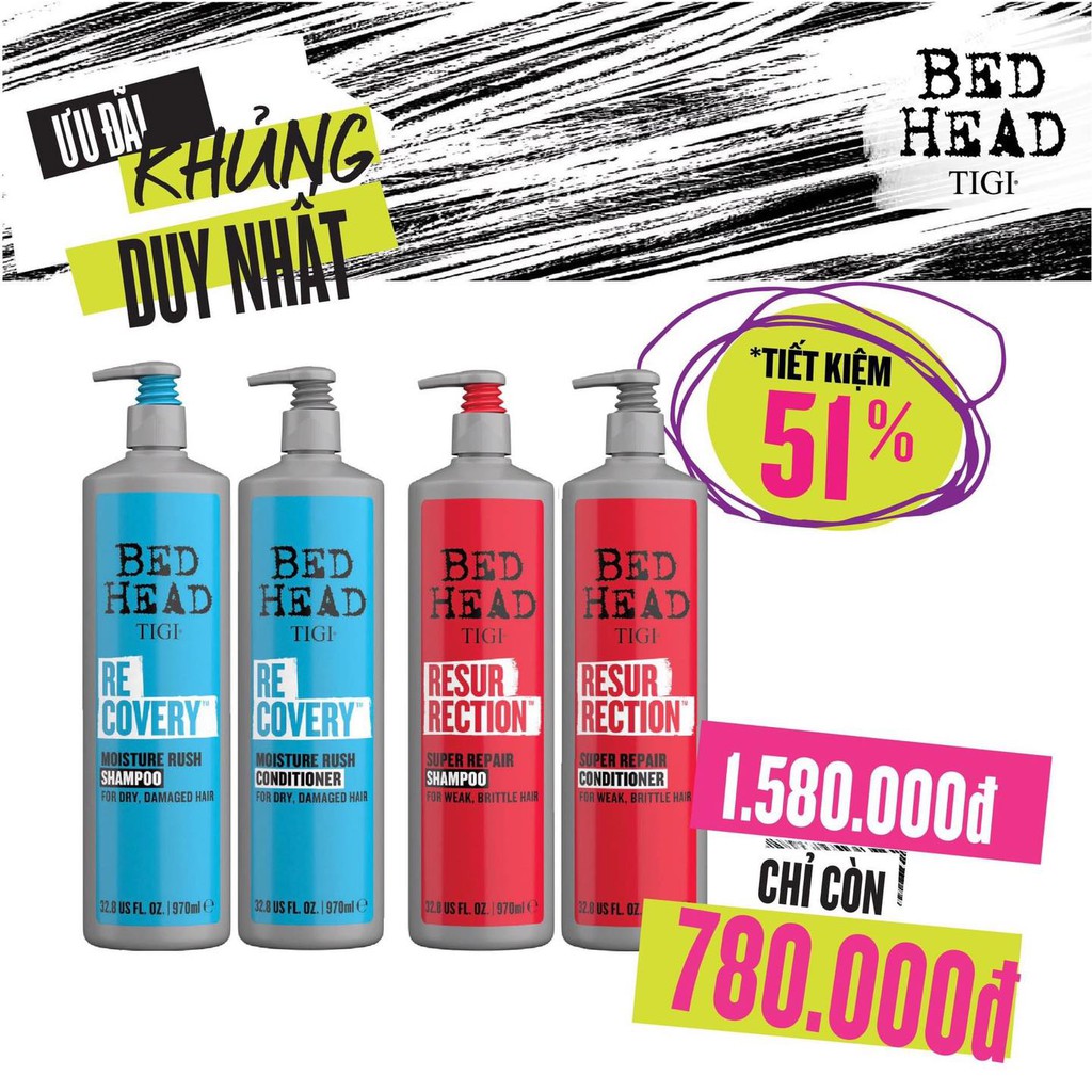 Bộ gội xả TIGI Bed Head đỏ 𝐑𝐄𝐒𝐔𝐑𝐑𝐄𝐂𝐓𝐈𝐎𝐍 nuôi dưỡng mái tóc 970ml