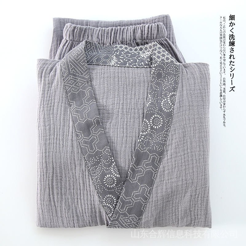 Set đồ ngủ kiểu Kimono bằng chất liệu cotton nguyên chất thấm hút mồ hôi phong cách Muji dành cho nam
