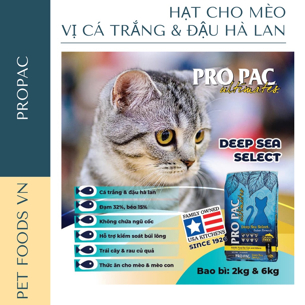 Hạt cho mèo PROPAC Deep Sea Select 6kg vị Cá Trắng &amp; Đậu Hà Lan