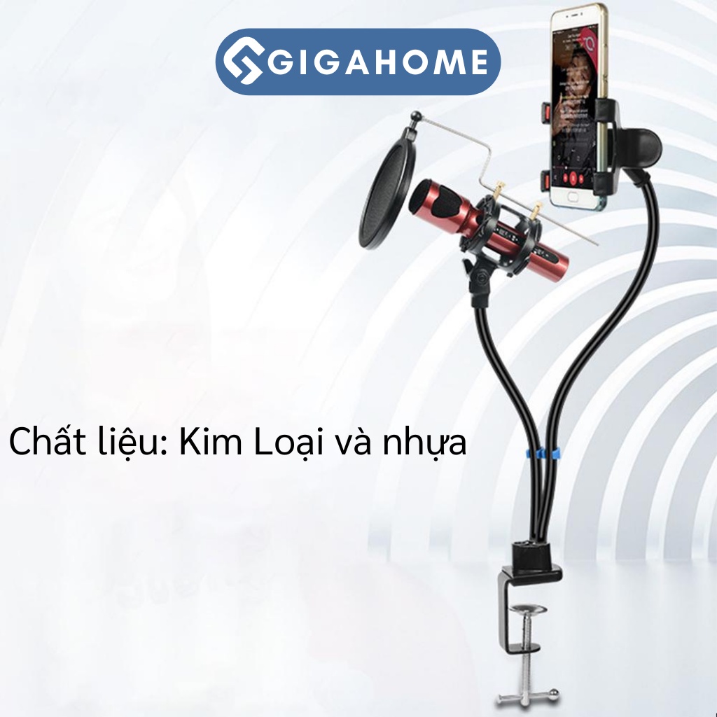Giá Đỡ Điện Thoại, Micro Livestream GIGAHOME Kẹp Bàn, Có Màng Lọc Âm Thanh 5245