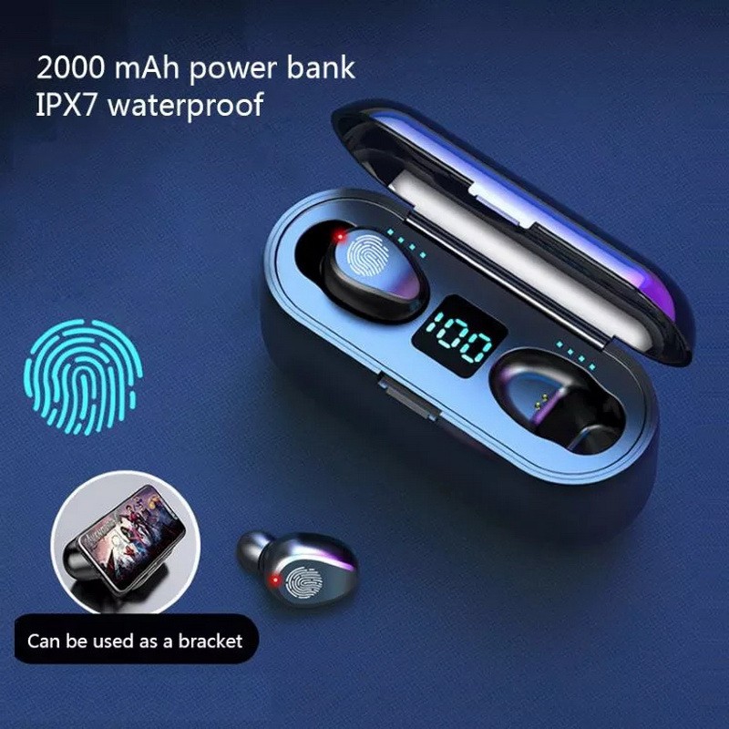 [TOP PICKS] F9 Bluetooth Earphone Wireless In-ear LED  Display TWS Touch Control Noise Reduction Portable Waterproof 