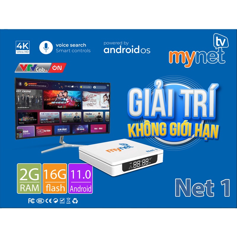Android TV Box MyTV Net1, Model 2022, Rom ATV11, có cổng quang, wifi kép, bluetooth, tìm kiếm bằng giọng nói