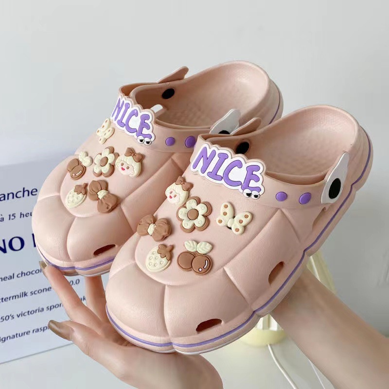 Giày Đục Lỗ Đế Dày Chống Trượt In Hoạt Hình Dễ Thương Thời Trang Mùa Hè Cho Bạn Gái