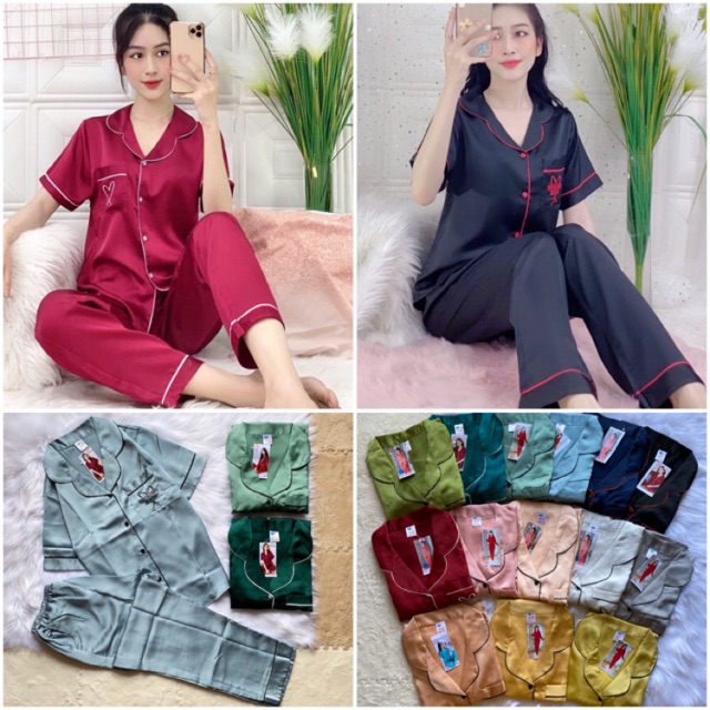💥Bộ Pijama Lụa Satin Quần Dài - Tay Ngắn