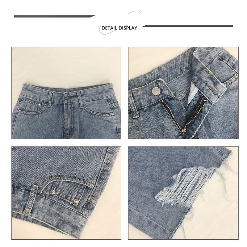 Quần short denim YEYA rách lưng cao ống rộng thời trang mùa hè cho nữ