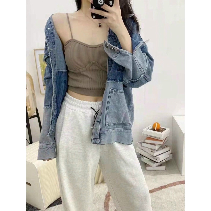 Áo Bra Len Tăm Cúp Ngực Dáng Lửng Phong Cách Hàn 8020