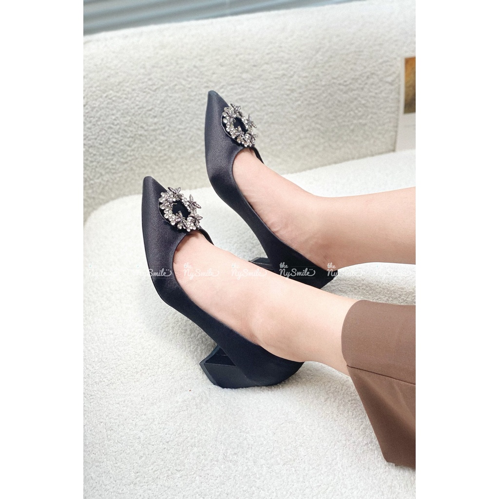 Giày sandal cao gót nữ Giày cô dâu giày dự tiệc gót vuông 5P phối vòng đá sang trọng The NySmile - LAREL 2