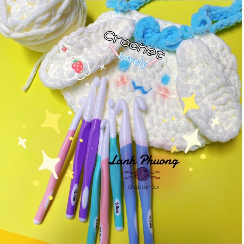 Kim Móc Candy Grand Size Đại, Dùng Móc Len Sợi Lớn, Cán Mềm Silicon Êm Tay