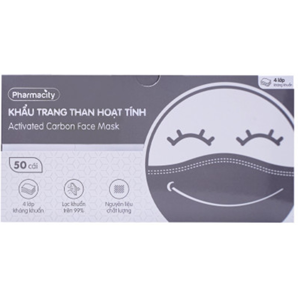 Khẩu trang y tế 3 lớp màu trắng Pharmacity (50 cái/hộp)