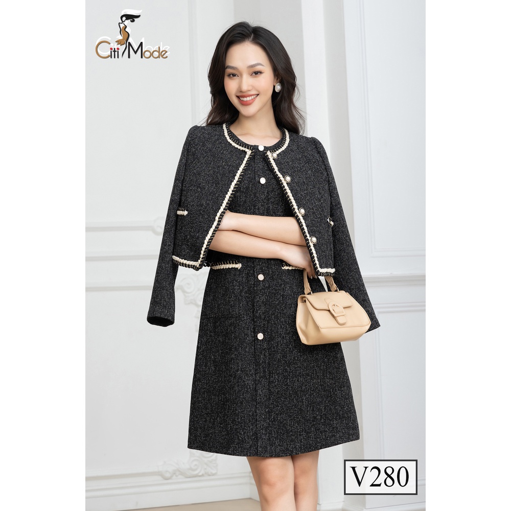Vest công sở tay dài chất vải dạ teck đen V280 có lót lụa