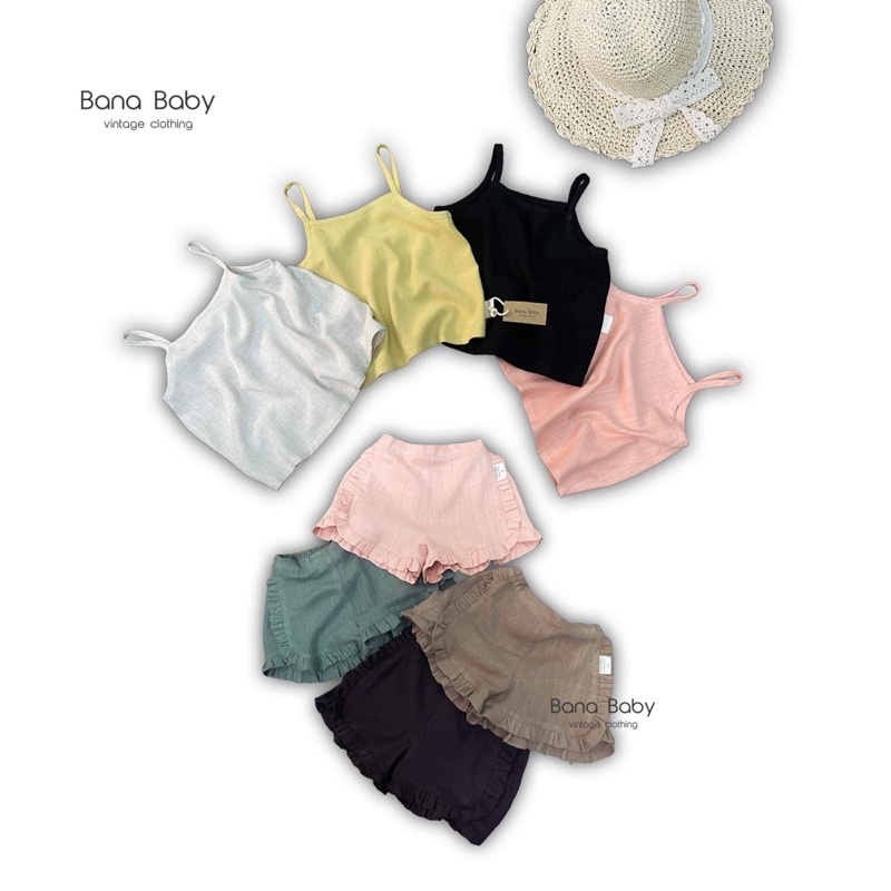 Combo 4 set áo 2 dây và quần short bèo Bana Baby, chất linen xước, vải đã wash, nhiều màu (có ảnh feedback thực)