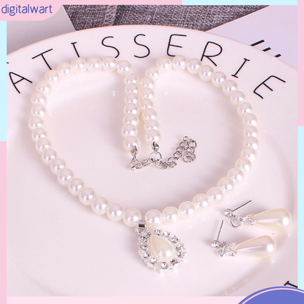 Bộ Vòng cổ + Bông Tai Đính Ngọc Trai Giả Hình Giọt Nước Cho Nữ