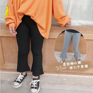 Quần Legging Ống Loe Chất Liệu Cotton Mềm Co Giãn Màu Trơn Họa Tiết Kẻ Sọc Phong Cách Hàn Quốc Cho Bé Gái