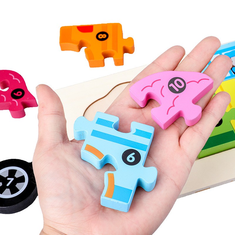 Sáu con vật kỹ thuật số 3D câu đố ba chiều 0.33 bằng gỗ giáo dục sớm giáo dục động vật giao thông kỹ thuật số đồ chơi