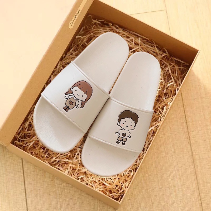 Dép Quai Ngang Nữ Hình Girl Boy Hàn Quốc Cute Couple Dép Đi Biển