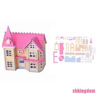 Mô Hình Ngôi Nhà Mini Màu Hồng Bằng Gỗ Tỉ Lệ 1 / 12 Trang Trí Nhà Búp Bê