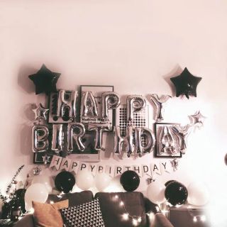 Set Trang Trí Sinh Nhật Tone Đen Trắng Dành Cho Người Lớn Tặng Kèm Bơm Và Băng Keo