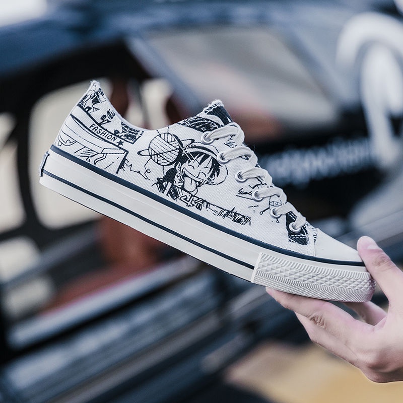 Giày Thể Thao canvas Cổ Thấp In Hình anime One Piece Phong Cách Hàn Quốc Cho Nam