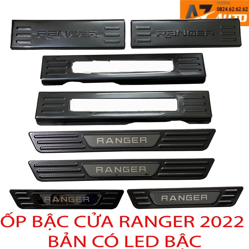 Ốp Bậc Cửa, nẹp bước chân Ford Ranger 2021-2023 bản có led , vân carbon