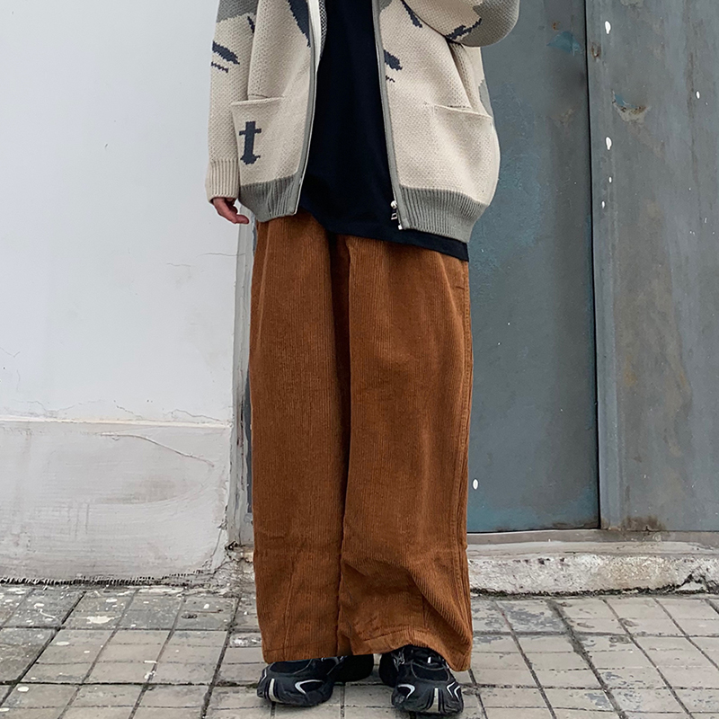 Quần dài nhung tăm 228898 ống suông rộng màu trơn phong cách thường ngày cho nam và nữ