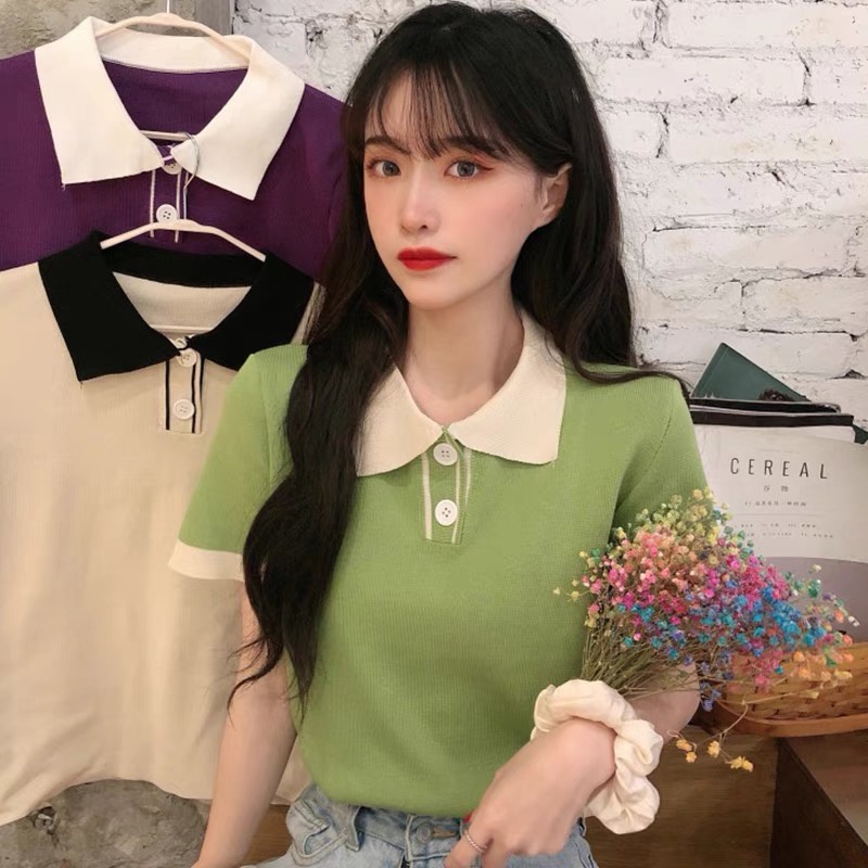 Áo thun polo nữ dệt kim tay ngắn cổ bẻ thời trang Hàn Quốc Hàn Quốc 2021 New Arival | WebRaoVat - webraovat.net.vn