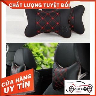 Combo 2 gối da hình xương cá tựa đầu ô tô xe hơi HÌNH CHỤP THẬT