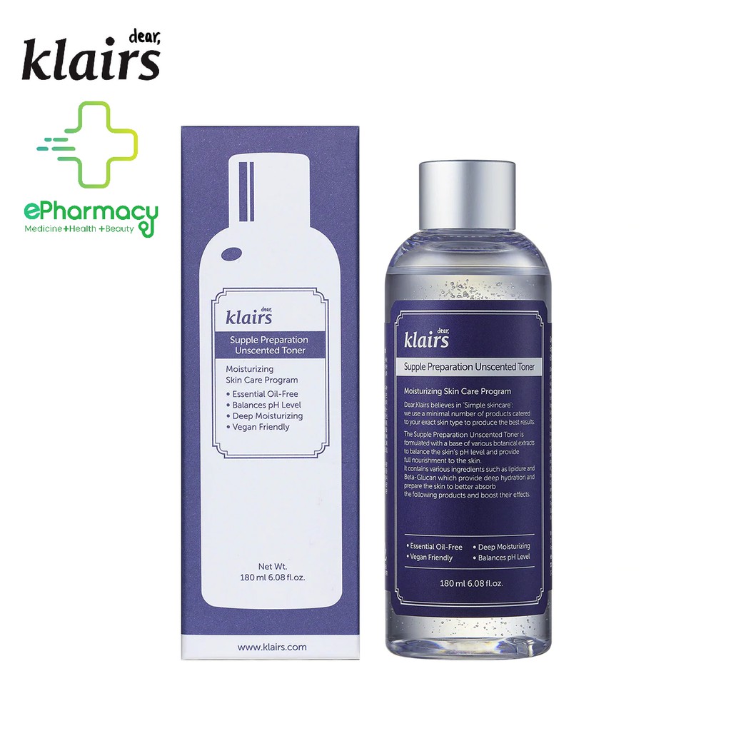 Toner Klairs Supple Preparation Unscented - Nước Hoa Hồng Klairs Không Mùi Dưỡng Ẩm - 180ml