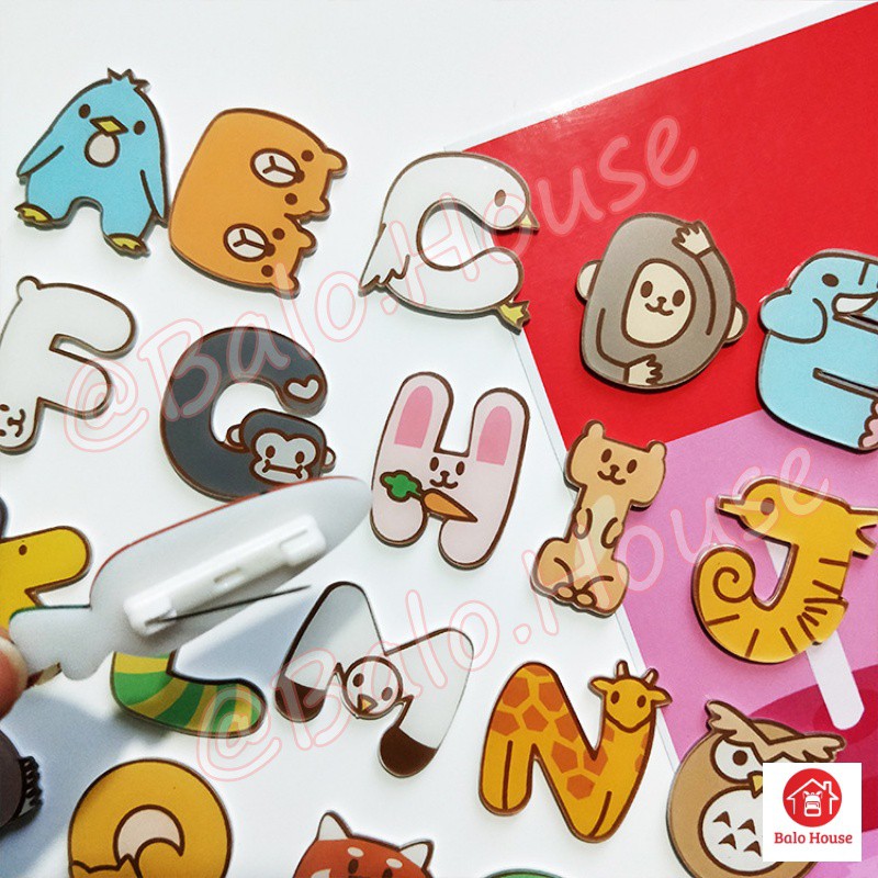 Ghim cài balo túi áo nhiều mẫu xinh xắn Sticker Alphabet - BALO HOUSE