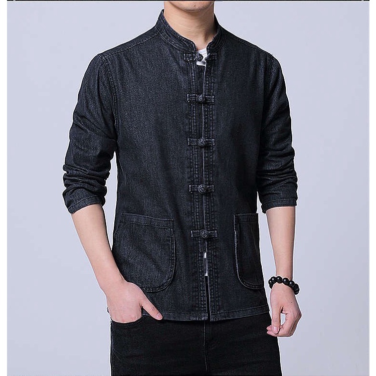 Áo Jean cổ tàu, áo jean nam, khoác jean nam chất jean mềm co dãn, xu hướng thời trang mới 2022
