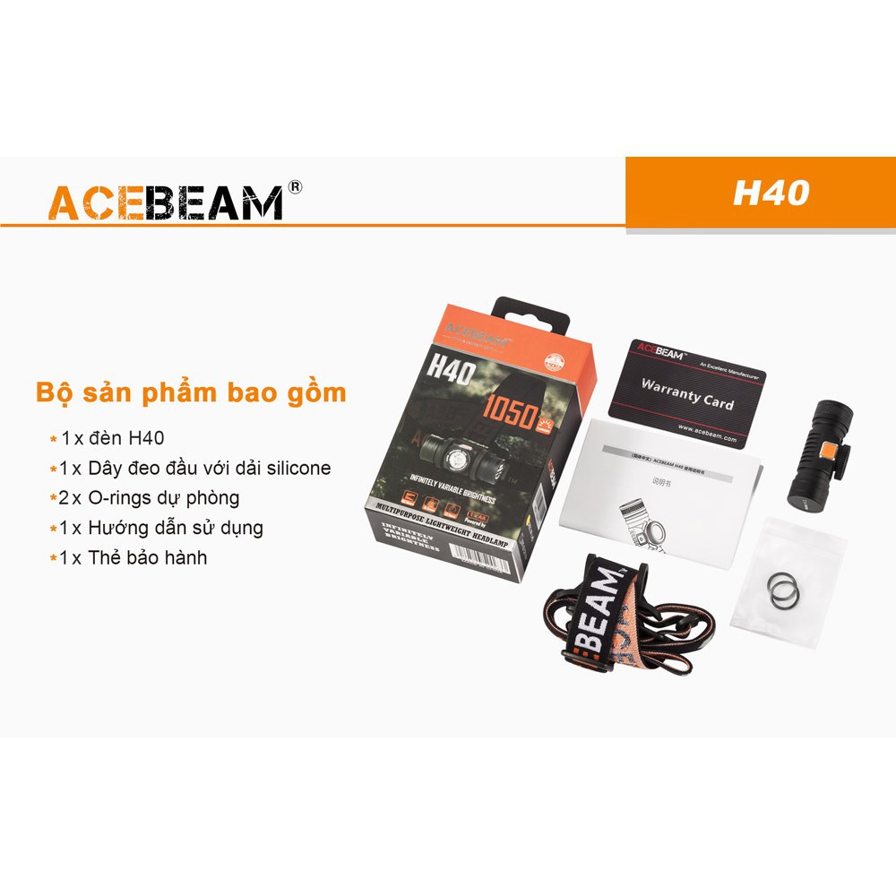 Đèn pin đội đầu ACEBEAM H40 độ sáng 1050lm chiếu xa 102m siêu nhỏ pin 14500 AA (kèm theo) Đèn &amp; Đèn pin