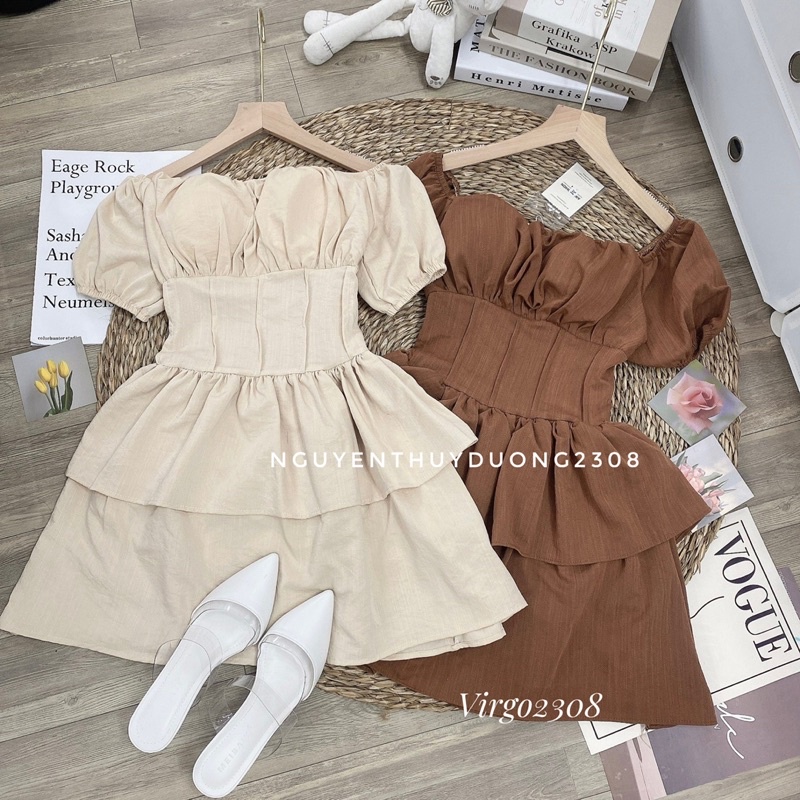 [HÀNG SẮN]VÁY ĐŨI LINEN TRỄ VAI “UNI” CÚP NGỰC BỒNG XOÈ TIỂU THƯ