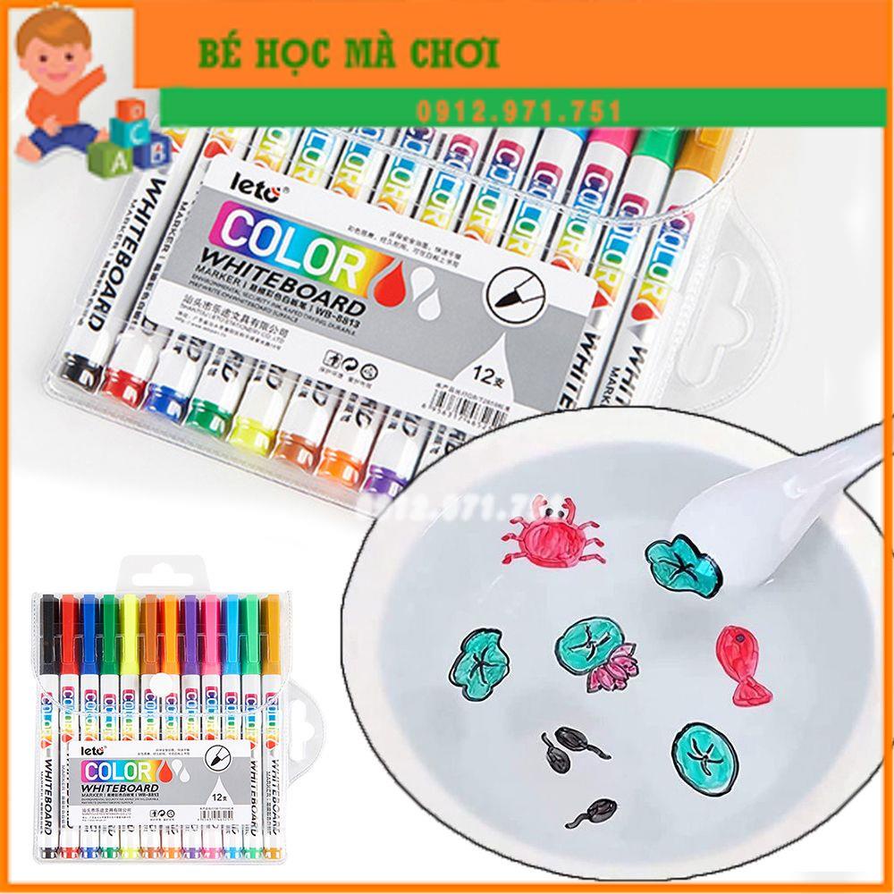 Bút lông viết bảng mica set 12 màu xóa được, bút vẽ hình nổi mặt nước cho bé sáng tạo