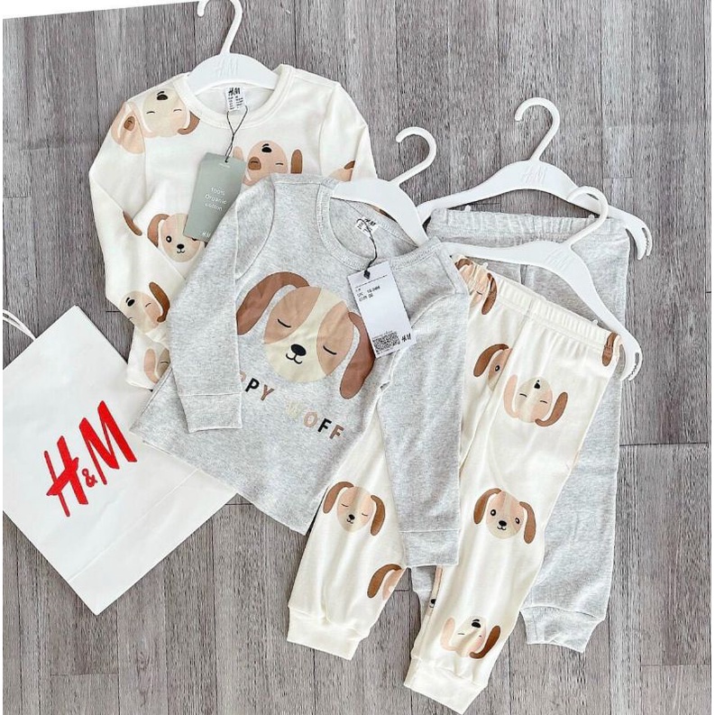 Combo 2 bộ dài tay in hình chú cún cho bé