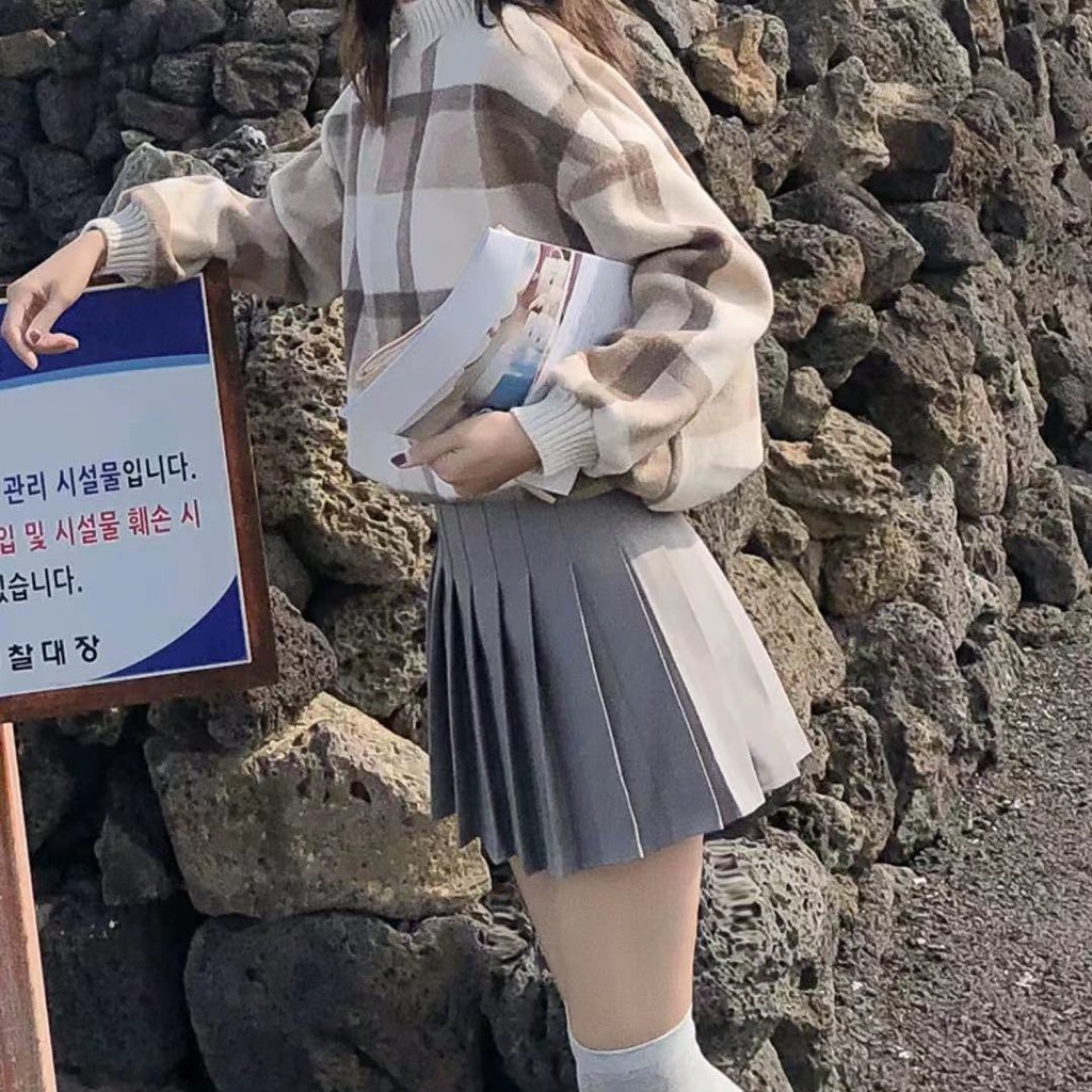 Chân Váy Chữ A Lưng Cao Xếp Ly Màu Trơn Quyến Rũ Cho Nữ