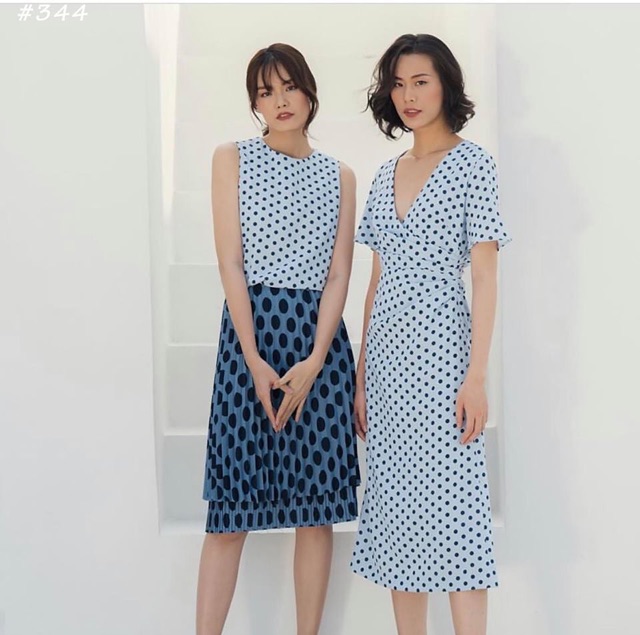 Đầm Cổ V Đắp Chéo Bi xanh thanh lịch xb | BigBuy360 - bigbuy360.vn