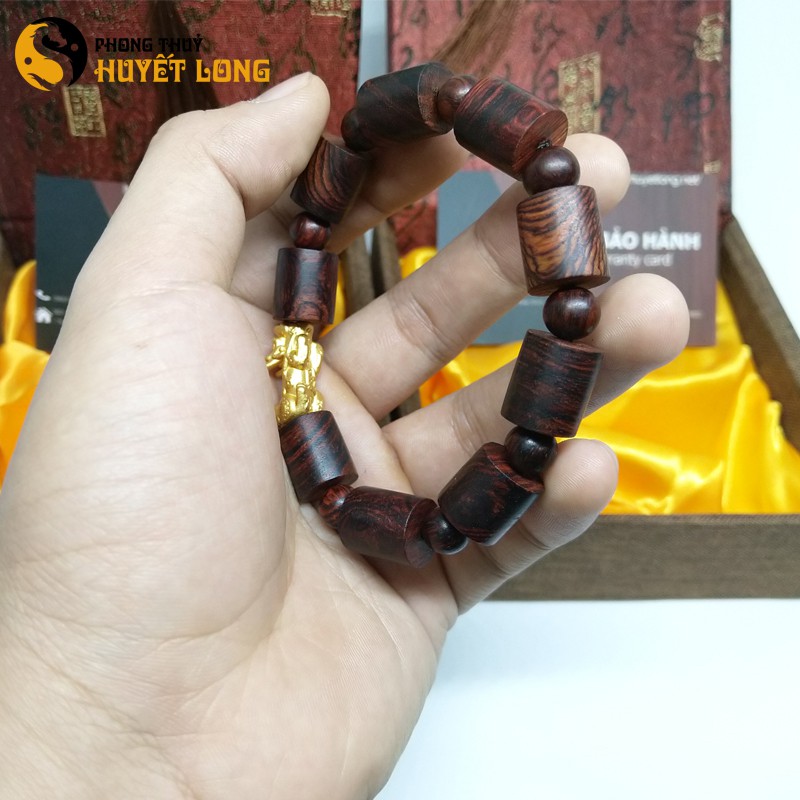 Vòng Tay Gỗ Sưa Đỏ Đốt Trúc Mix Tỳ Hưu, Vòng Tay Phong Thủy Cầu Bình An - May Mắn - Tài Lộc