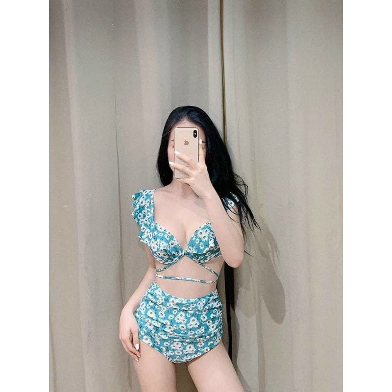 Bikini 2 mảnh hoa cúc xanh (hình thật)