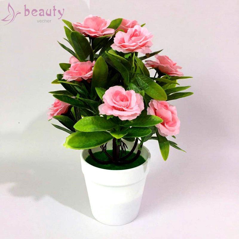 Chậu 12 hoa hồng giả để bàn trang trí vườn