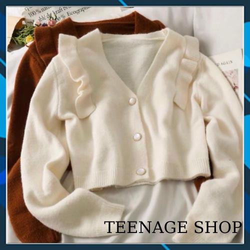 Áo len tay dài cardigan nữ cổ V croptop bèo vai ulzzang Hàn Quốc | BigBuy360 - bigbuy360.vn