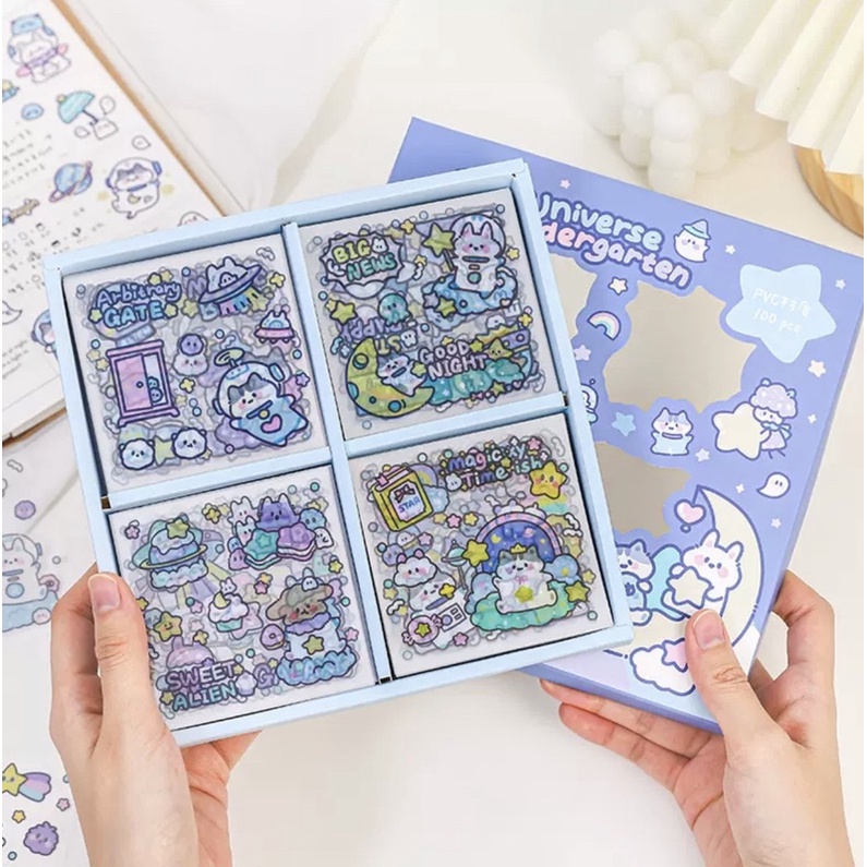 Sticker hộp 100 tấm cute Universe Kingerganter  - Tặng Hình Xăm Dán