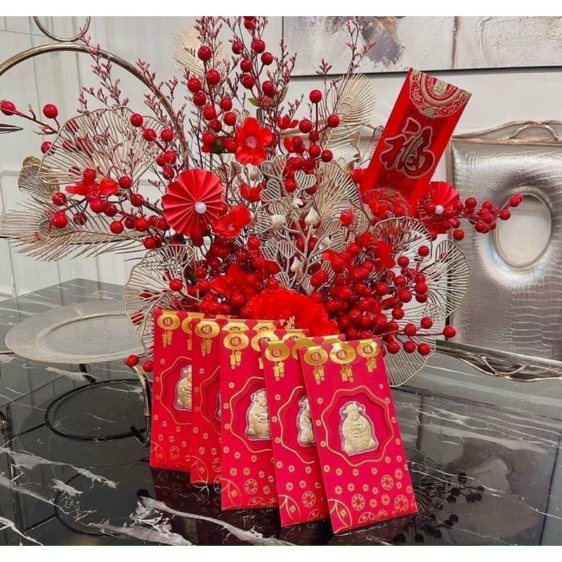 COMBO 10 CÁI LOẠI 1 VÀNG 24K LÌ XÌ THẦN TÀI 2 MẶT+ PHIẾU THẺ