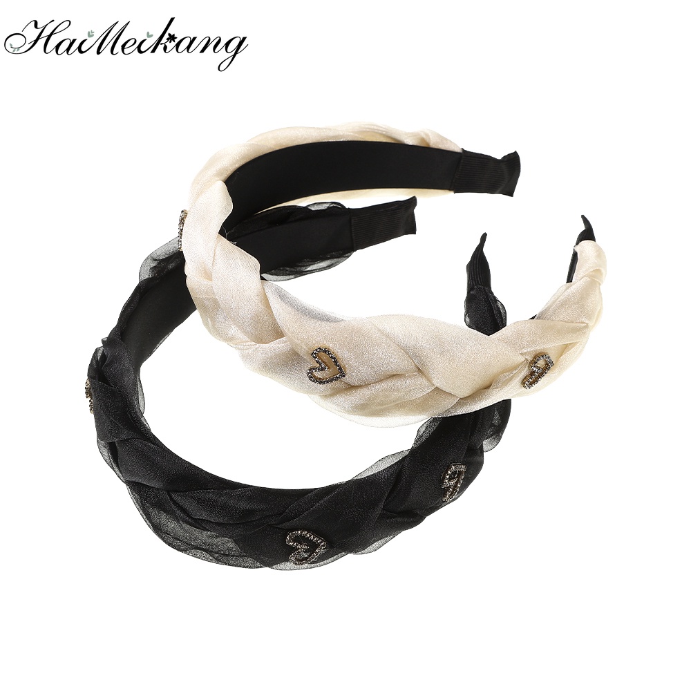 Cài tóc Haimeikang thời trang Hàn Quốc dạng xoắn trang trí trái tim phong cách hoài cổ vải organza