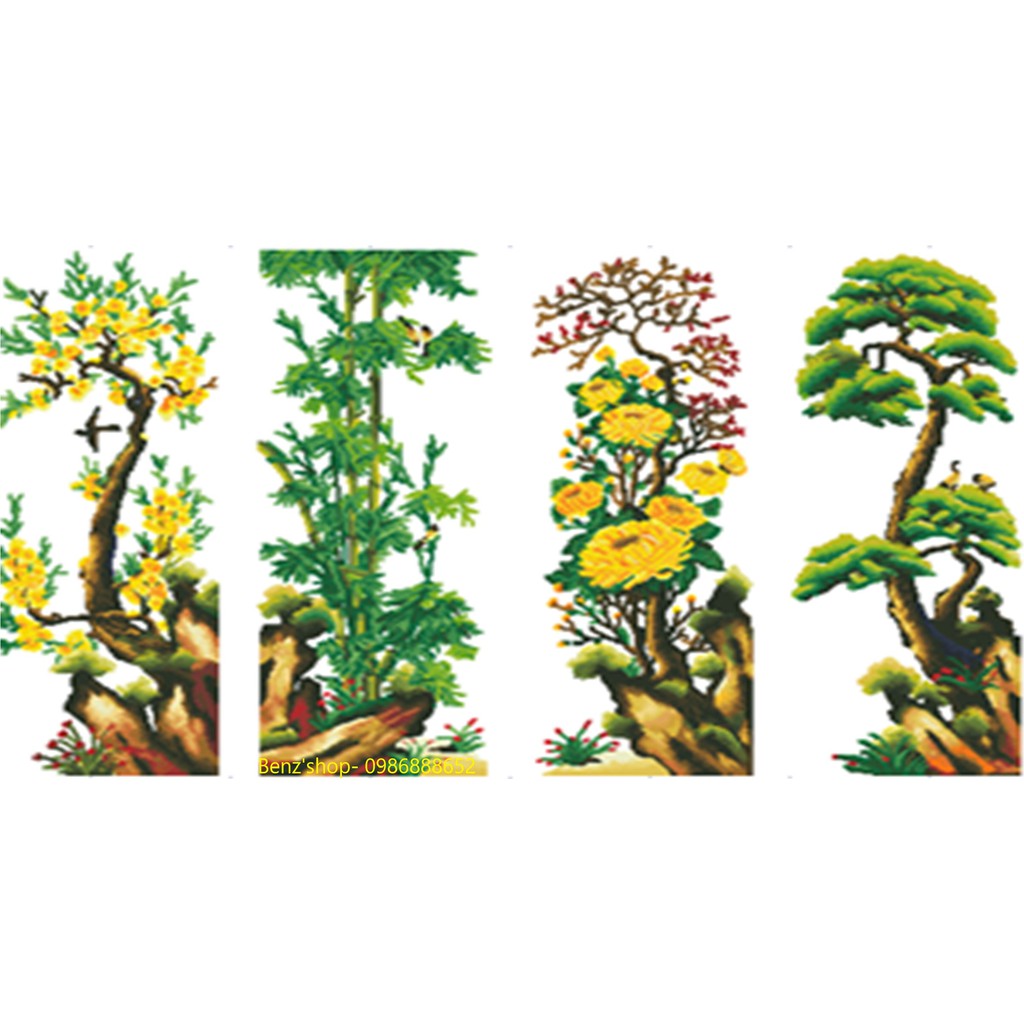 Tranh thêu chữ thập  Tứ Quý Xuân-Hạ-Thu- Đông LV3026 , thêu 223234