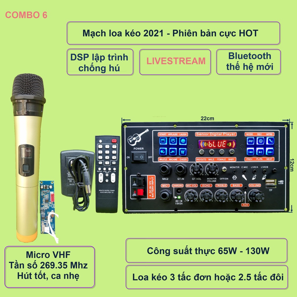 [Mã ELHACE giảm 4% đơn 300K] Mạch loa kéo LIVESTREAM DSP lập trình chống hú IC MD9840 công suất 130W kèm mic kèm micro