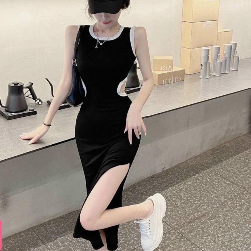 Đầm ôm body khoét eo xẻ tà phối viền đầm váy nữ cực xinh cho nàng đi chơi dự tiệc cực tôn dáng