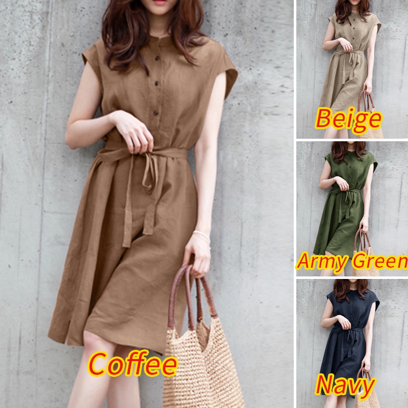 Đầm cotton Zanzea tay ngắn phong cách Hàn Quốc thời trang cho nữ