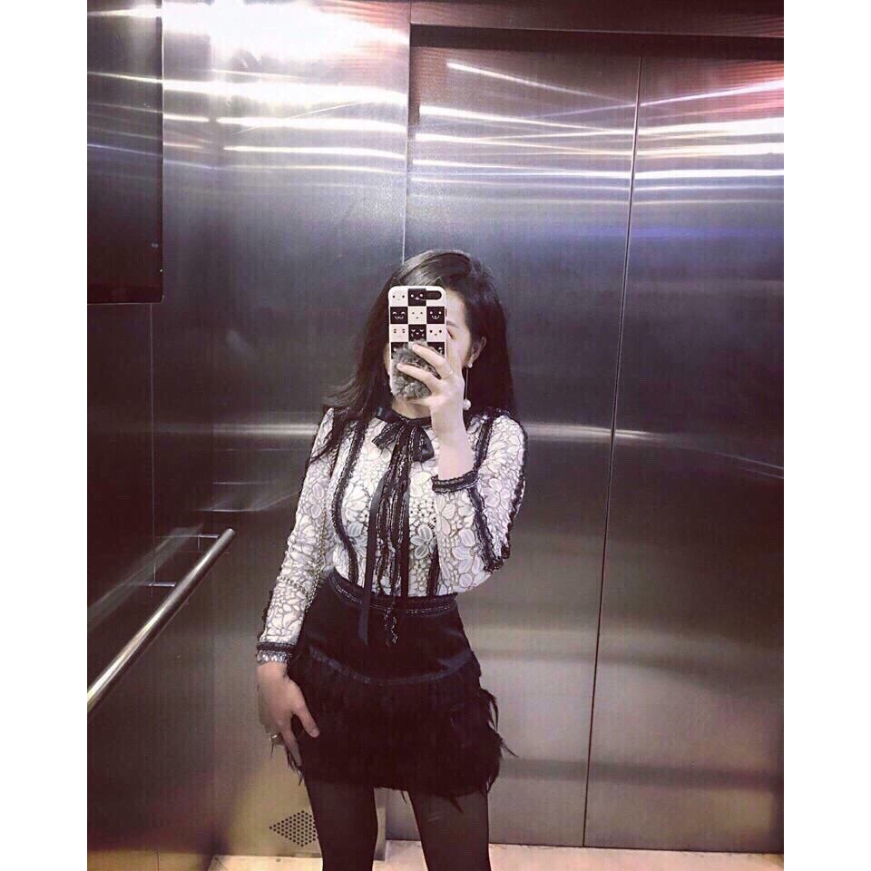 Chân váy phối lông vũ