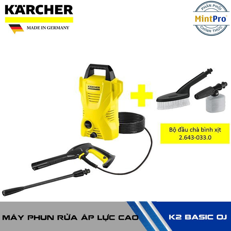 Combo máy phun rửa áp lực cao Karcher K2 basic oj và bộ đầu chà bình xịt - TC MART