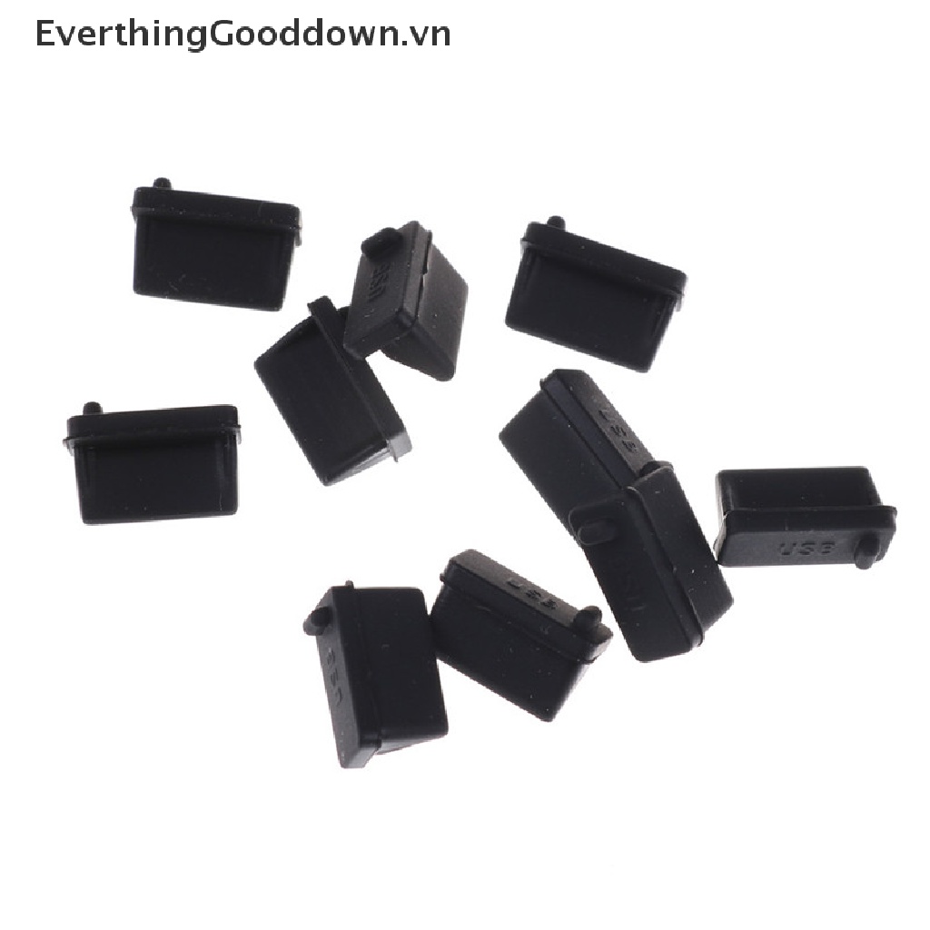 Everthinggooddown Set 10 Nút Cao Su Đen Bịt Ổ Cắm USB Chống Bụi