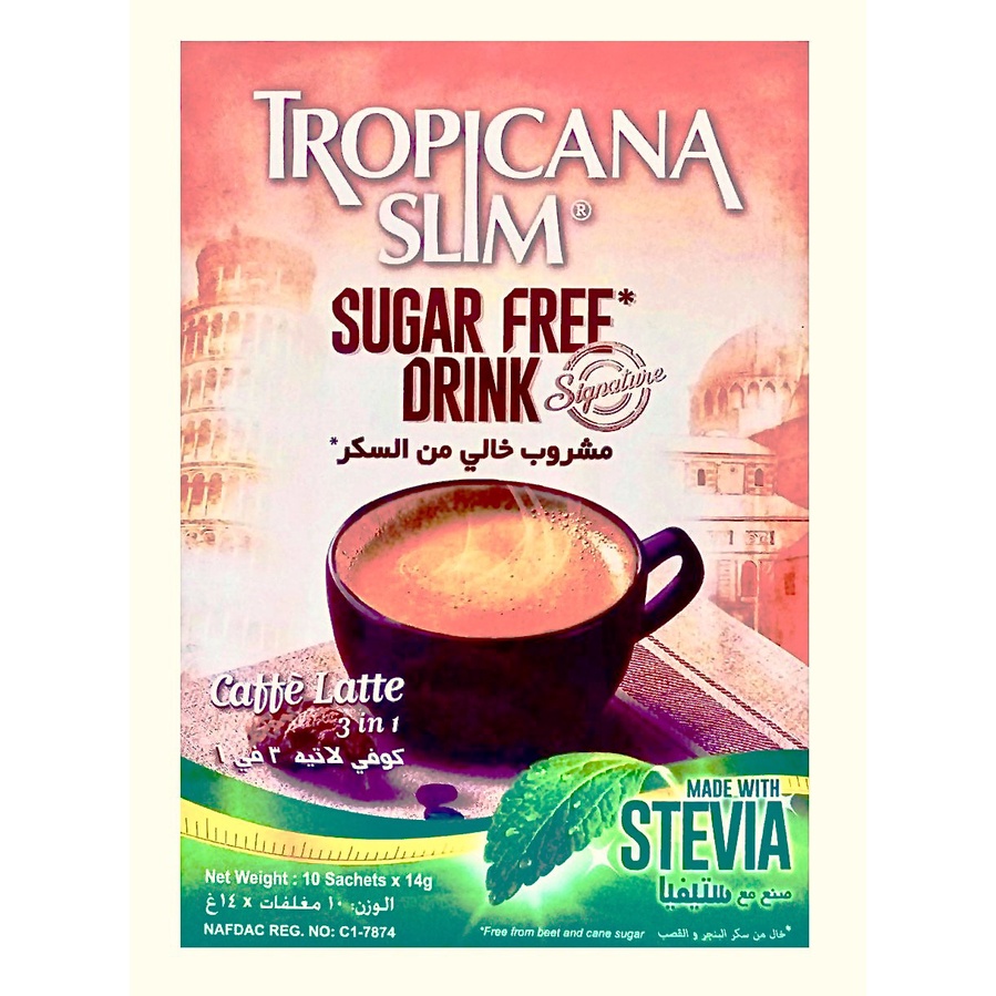 Combo 12 hộp cà phê ăn kiêng không đường chiết xuất từ lá cỏ ngọt Tropicana Slim Latte 140g (10 x 14g)